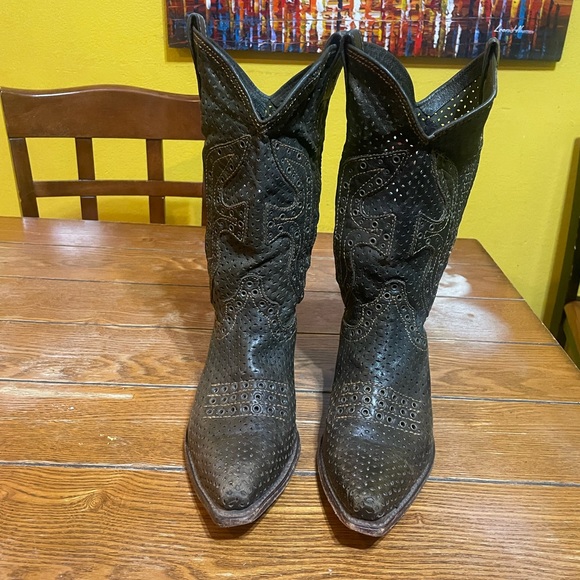 Frye Brown Western Cowboy Heel Boots Goodyear Welt Women's Size 7 - Picture 2 of 11
